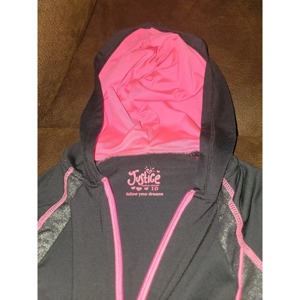 Justice track suit‎ black and pink zip up jacket and pants size 10